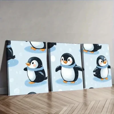 3pcs Set Penguin Canvas Wall Art Set Canvas Framed 50x70cm - High Quality Print 100% Australian Made Wall Canvas Ready to Hang