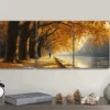 3pcs Golden autumn trees along the river Wall Art Set Canvas Framed 40x60cm - High Quality Print 100% Australian Made Wall Canvas Ready to Hang - Image 3