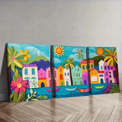 3pcs Coastal city of Rio de Janeiro, Brazil Wall Art Set Canvas Framed 50x70cm – High Quality Print 100% Australian Made Wall Canvas Ready to Hang