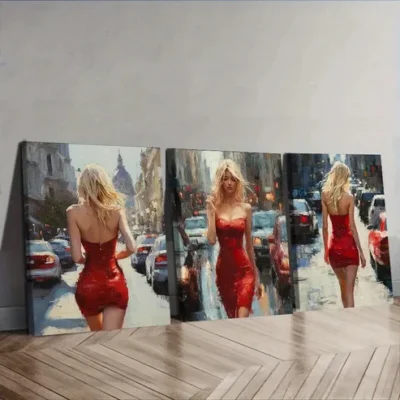 3pcs The blonde woman in the red dress Wall Art Set Canvas Framed 40x60cm - High Quality Print 100% Australian Made Wall Canvas Ready to Hang