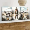 3pcs Horse Men Grasses Blue Sky White Clouds Wall Art Set Canvas Framed 50x70cm - High Quality Print 100% Australian Made Wall Canvas Ready to Hang
