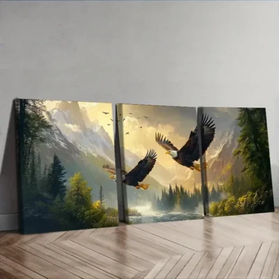 3pcs Two Flying Eagles Wall Art Set Canvas Framed 40x60cm - High Quality Print 100% Australian Made Wall Canvas Ready to Hang
