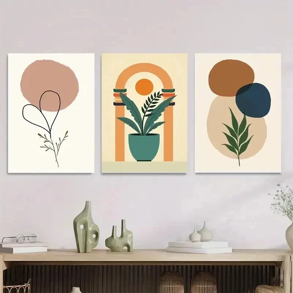 3pcs Modern Abstract Boho Style Wall Art Set Canvas Framed 40x60cm – High Quality Print 100% Australian Made Wall Canvas Ready to Hang