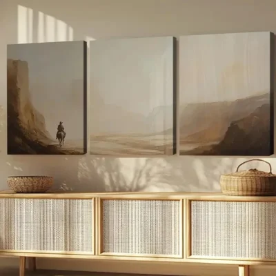 3pcs American Canyon Landscape Horse Vintage Wall Art Set Canvas Framed 40x60cm - High Quality Print 100% Australian Made Wall Canvas Ready to Hang