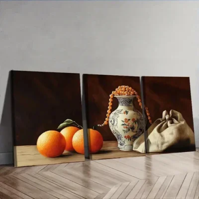 3pcs Still life painting of an old vase Wall Art Set Canvas Framed 50x70cm - High Quality Print 100% Australian Made Wall Canvas Ready to Hang