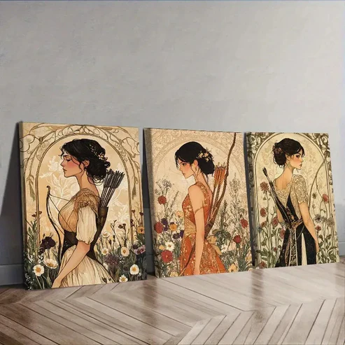 3pcs The Girl with Bow and Arrow Wall Art Set Canvas Framed 40x60cm – High Quality Print 100% Australian Made Wall Canvas Ready to Hang