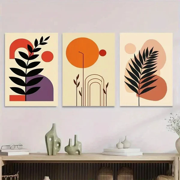 3pcs Modern Abstract Boho Style Botanical Wall Art Set Canvas Framed 40x60cm – High Quality Print 100% Australian Made Wall Canvas Ready to Hang