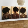 3pcs Modern Art Black Woman Portrait Boho Chic Wall Art Set Canvas Framed 50x70cm - High Quality Print 100% Australian Made Wall Canvas Ready to Hang