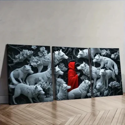 3pcs The Red Lord and the White Wolf Wall Art Set Canvas Framed 50x70cm - High Quality Print 100% Australian Made Wall Canvas Ready to Hang