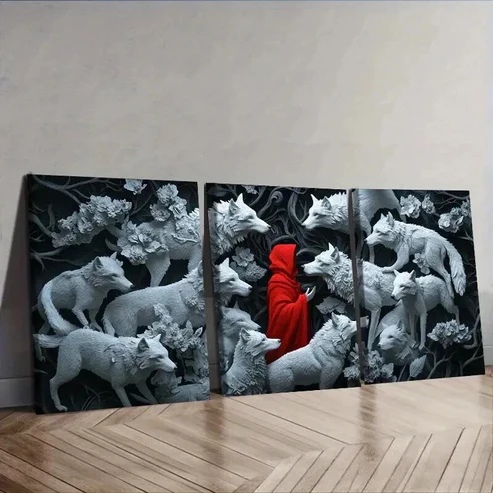 3pcs The Red Lord and the White Wolf Wall Art Set Canvas Framed 50x70cm – High Quality Print 100% Australian Made Wall Canvas Ready to Hang