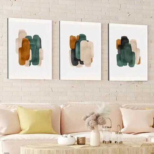 3pcs Abstract Geometric Brush Stroke Gold & Blue Wall Art Set Canvas Framed 40x60cm – High Quality Print 100% Australian Made Wall Canvas Ready to Hang