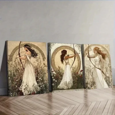 3pcs The girl with the bow and arrow Wall Art Set Canvas Framed 50x70cm - High Quality Print 100% Australian Made Wall Canvas Ready to Hang
