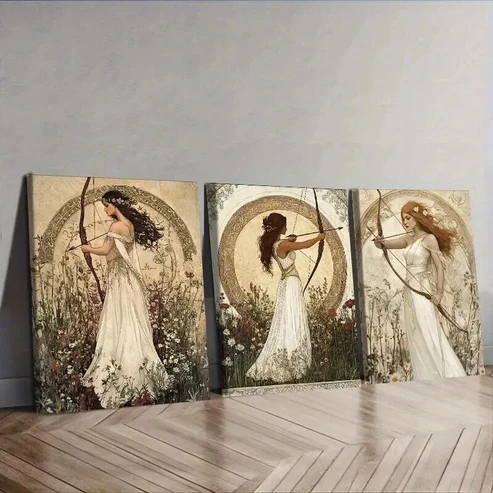3pcs The girl with the bow and arrow Wall Art Set Canvas Framed 50x70cm – High Quality Print 100% Australian Made Wall Canvas Ready to Hang