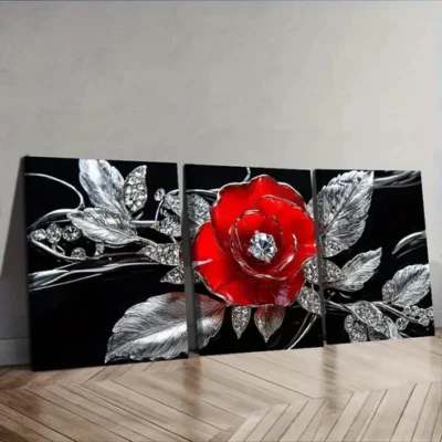 3pcs Jewel rose Painting Wall Art Set Canvas Framed 40x60cm - High Quality Print 100% Australian Made Wall Canvas Ready to Hang
