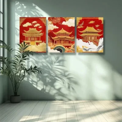 3pcs Pavilion Art Painting Wall Art Set Canvas Framed 50x70cm - High Quality Print 100% Australian Made Wall Canvas Ready to Hang