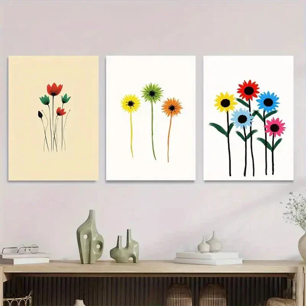 3pcs Modern Floral Vibrant Colorful Flower Wall Art Set Canvas Framed 50x70cm – High Quality Print 100% Australian Made Wall Canvas Ready to Hang