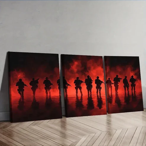 3pcs A group of soldiers standing Wall Art Set Canvas Framed 50x70cm – High Quality Print 100% Australian Made Wall Canvas Ready to Hang