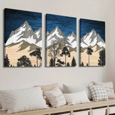 3pcs Mountain Forest Landscape Wall Art Set Canvas Framed 40x60cm - High Quality Print 100% Australian Made Wall Canvas Ready to Hang