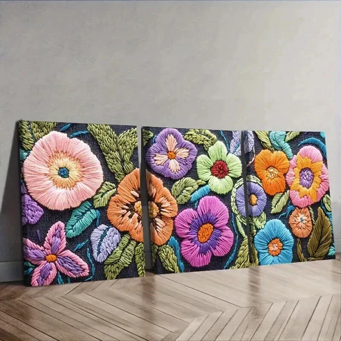3pcs Abstract flower patterns Wall Art Set Canvas Framed 50x70cm – High Quality Print 100% Australian Made Wall Canvas Ready to Hang