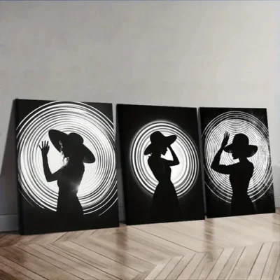 3pcs The girl under the circle Wall Art Set Canvas Framed 40x60cm - High Quality Print 100% Australian Made Wall Canvas Ready to Hang