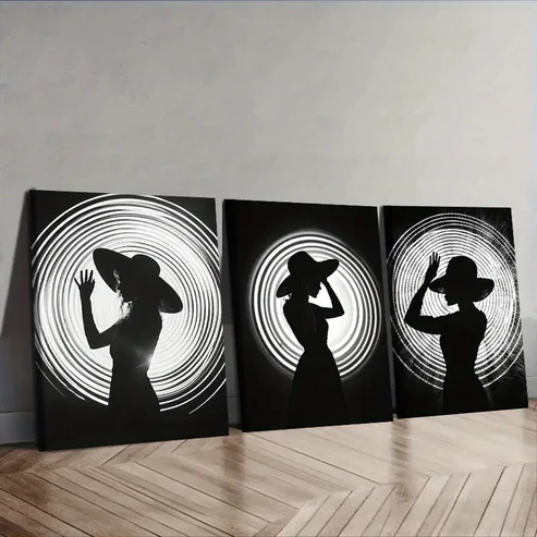 3pcs The girl under the circle Wall Art Set Canvas Framed 40x60cm – High Quality Print 100% Australian Made Wall Canvas Ready to Hang