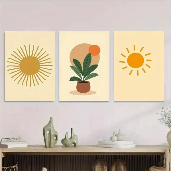 3pcs Vibrant Sun & Plant Framed Sunny Botanical Wall Art Set Canvas Framed 50x70cm – High Quality Print 100% Australian Made Wall Canvas Ready to Hang