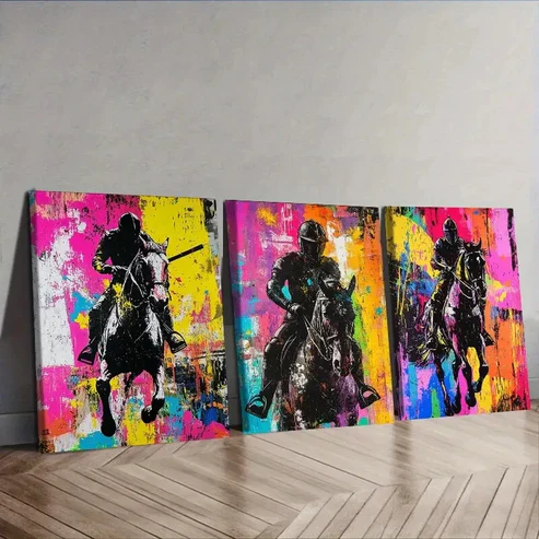 3pcs Knight on horseback Wall Art Set Canvas Framed 40x60cm – High Quality Print 100% Australian Made Wall Canvas Ready to Hang