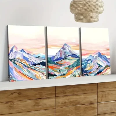 3pcs Vibrant Mountain Landscape Colourful Sunset Wall Art Set Canvas Framed 50x70cm - High Quality Print 100% Australian Made Wall Canvas Ready to Hang