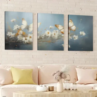 3pcs Two Butterflies Golden And Silver Wings Wall Art Set Canvas Framed 40x60cm - High Quality Print 100% Australian Made Wall Canvas Ready to Hang