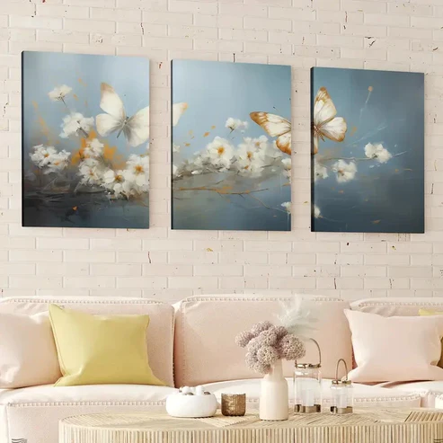 3pcs Two Butterflies Golden And Silver Wings Wall Art Set Canvas Framed 40x60cm – High Quality Print 100% Australian Made Wall Canvas Ready to Hang