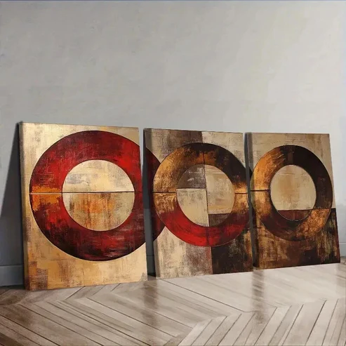 3pcs Featuring Abstract Designs of Circles Wall Art Set Canvas Framed 50x70cm – High Quality Print 100% Australian Made Wall Canvas Ready to Hang