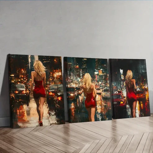 3pcs The blonde woman in the red dress Wall Art Set Canvas Framed 40x60cm – High Quality Print 100% Australian Made Wall Canvas Ready to Hang