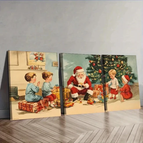3pcs Merry Christmas breath Wall Art Set Canvas Framed 50x70cm – High Quality Print 100% Australian Made Wall Canvas Ready to Hang
