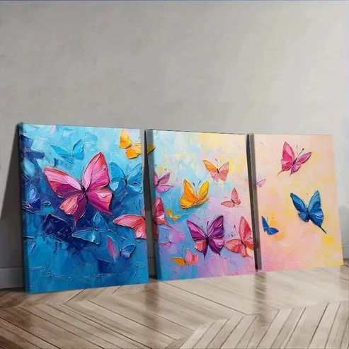 3pcs Lots of butterflies dancing Wall Art Set Canvas Framed 50x70cm – High Quality Print 100% Australian Made Wall Canvas Ready to Hang