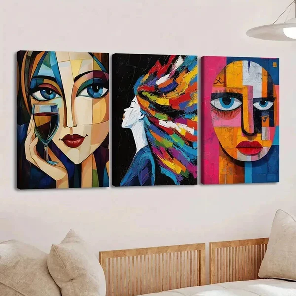 3pcs Abstract Figures Paint Ladies Blue & Green Wall Art Set Canvas Framed 50x70cm – High Quality Print 100% Australian Made Wall Canvas Ready to Hang