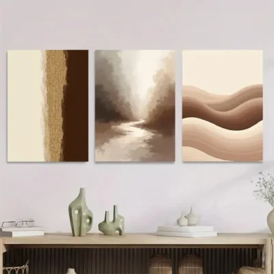 3pcs Modern Abstract Forest Landscape Beige Gray Wall Art Set Canvas Framed 50x70cm - High Quality Print 100% Australian Made Wall Canvas Ready to Hang