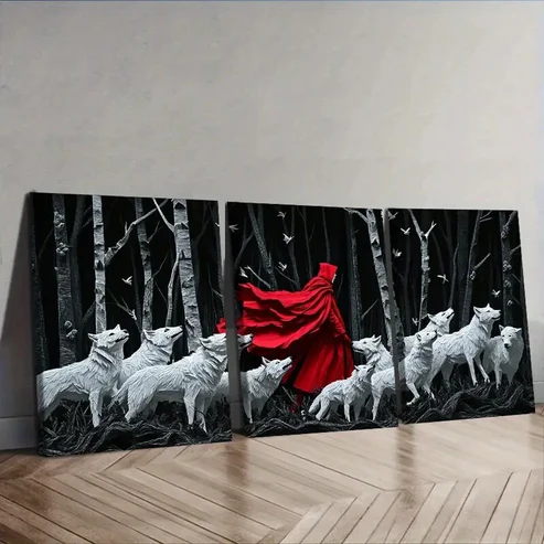 3pcs The Red Lord and the White Wolf Wall Art Set Canvas Framed 40x60cm – High Quality Print 100% Australian Made Wall Canvas Ready to Hang