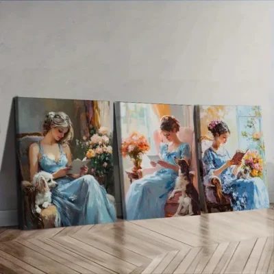 3pcs Afternoon Time Girl Wall Art Set Canvas Framed 40x60cm - High Quality Print 100% Australian Made Wall Canvas Ready to Hang