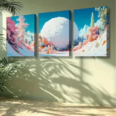 3pcs Snowball, fruit Art Painting Wall Art Set Canvas Framed 50x70cm - High Quality Print 100% Australian Made Wall Canvas Ready to Hang