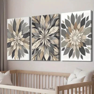 3pcs Beige Botanical Flowers Decor Wall Art Set Canvas Framed 40x60cm - High Quality Print 100% Australian Made Wall Canvas Ready to Hang