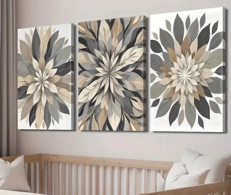 3pcs Beige Botanical Flowers Decor Wall Art Set Canvas Framed 40x60cm – High Quality Print 100% Australian Made Wall Canvas Ready to Hang