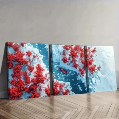 3pcs Coral trees and rivers Wall Art Set Canvas Framed 50x70cm - High Quality Print 100% Australian Made Wall Canvas Ready to Hang