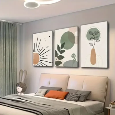 3pcs Bohemian Style with Green Tones Wall Art Set Canvas Framed 40x60cm - High Quality Print 100% Australian Made Wall Canvas Ready to Hang