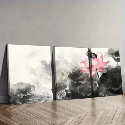 3pcs Pink for Lotus Flower Trio Wall Art Set Canvas Framed 40x60cm - High Quality Print 100% Australian Made Wall Canvas Ready to Hang