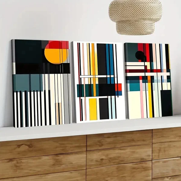 3pcs Color Abstract Geometric Elegant Artistic Wall Art Set Canvas Framed 50x70cm – High Quality Print 100% Australian Made Wall Canvas Ready to Hang