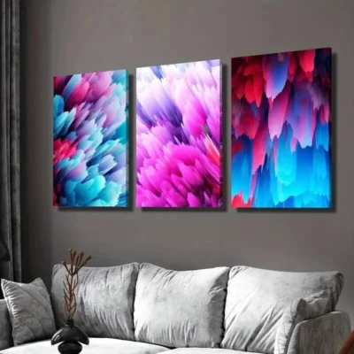 3pcs Pink Purple Blue & Green Pine Cone & Column Wall Art Set Canvas Framed 40x60cm - High Quality Print 100% Australian Made Wall Canvas Ready to Hang