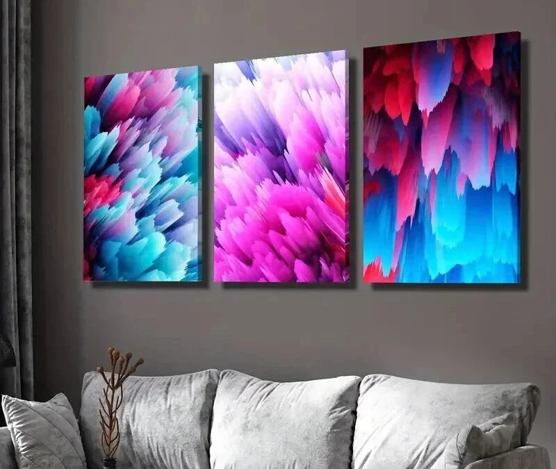 3pcs Pink Purple Blue & Green Pine Cone & Column Wall Art Set Canvas Framed 40x60cm – High Quality Print 100% Australian Made Wall Canvas Ready to Hang