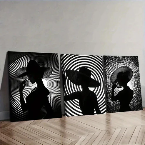3pcs The girl under the circle Wall Art Set Canvas Framed 50x70cm – High Quality Print 100% Australian Made Wall Canvas Ready to Hang