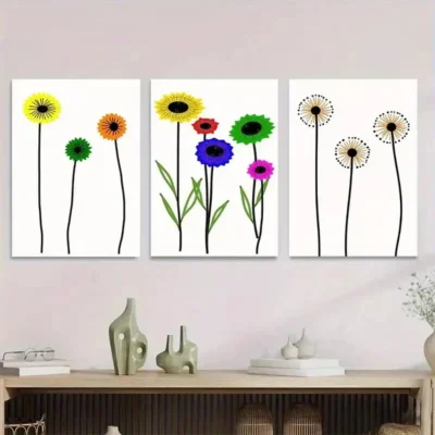 3pcs Modern Abstract Floral Vibrant Colorful Wall Art Set Canvas Framed 40x60cm - High Quality Print 100% Australian Made Wall Canvas Ready to Hang