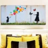 3pcs Little girl and butterfly balloon Wall Art Set Canvas Framed 40x60cm - High Quality Print 100% Australian Made Wall Canvas Ready to Hang - Image 2